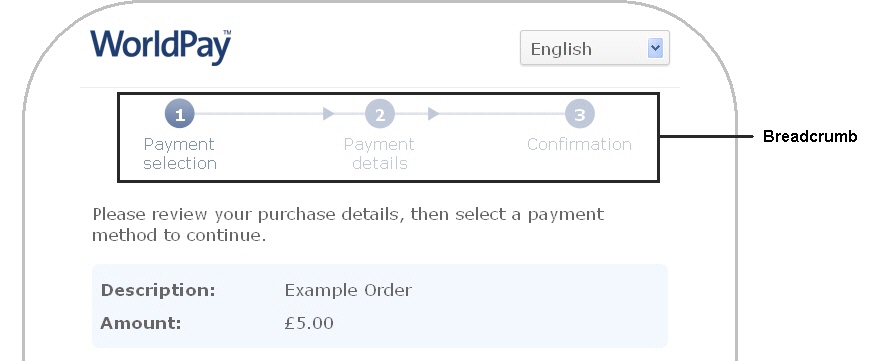 Mobile Payment Page with Breadcrumb.