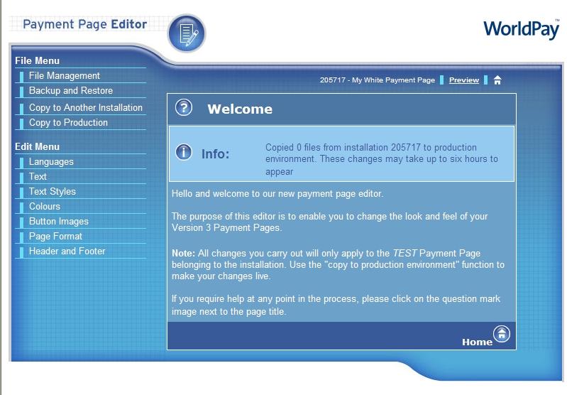 This picture shows the Payment Page Editor.