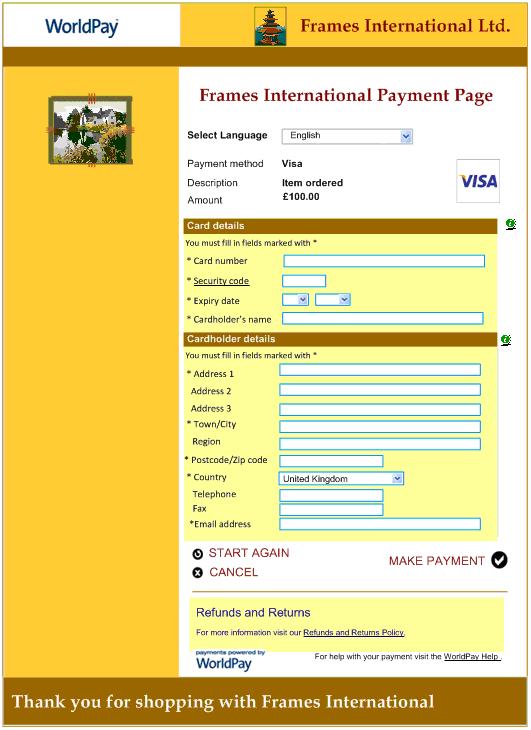 This picture shows a customised Payment Page.