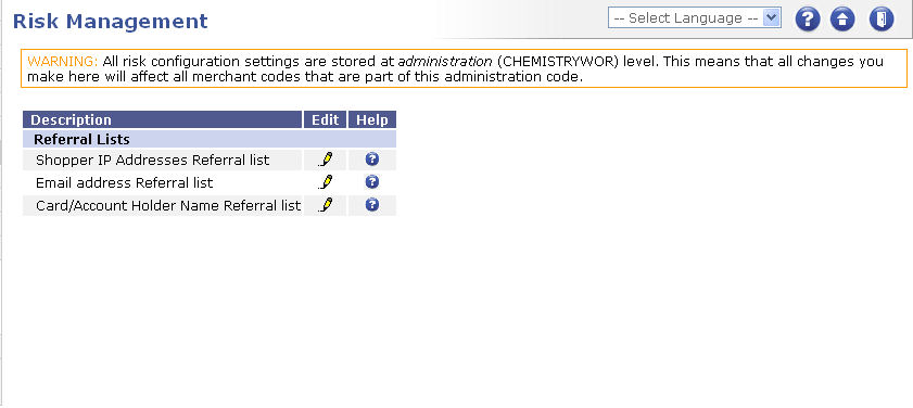 This image shows the Edit Risk Parameters page